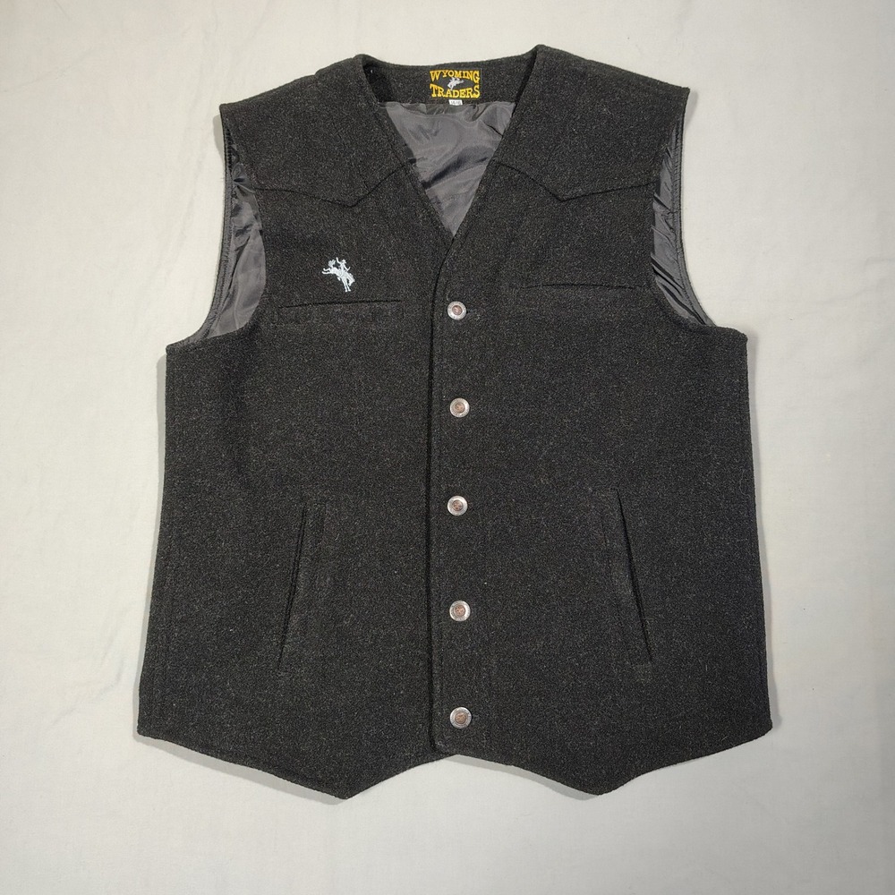 Wyoming Traders Vest Womens 14/16 Grey Wool Western Cowboy Bucking Bronco